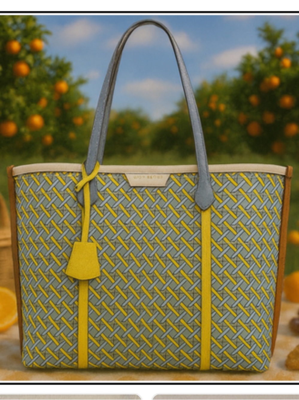 New with Tags Tory Burch Perry Triple Compartment Tote Bag in Basketweave Print - Picture 2 of 16